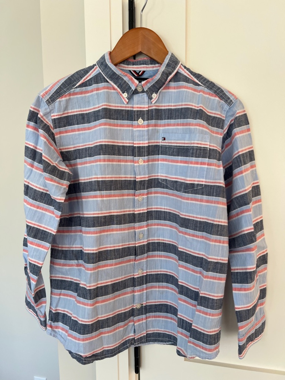 Tommy Hilfiger Youth Light Blue, Navy & Coral Striped Button-Down Shirt